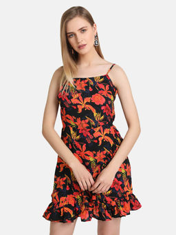 Kazo - Black Cami Strap Frill Mini Dress