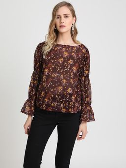 Kazo - Port Royale Balloon Sleeve Printed Top