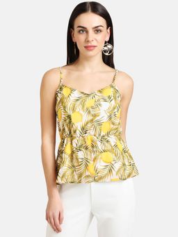 Kazo - White Yellow Combo Lemon Print Spaghetti Top