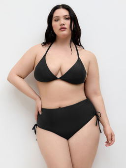 Cider - V-neck Drawstring Ruched Halter Full Coverage Bikini Set Curve & Plus