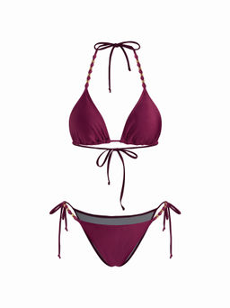 Cider - V-neck Beaded Halter Cheeky Bikini Set