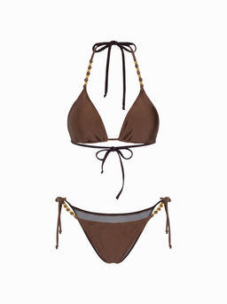 Cider - V-neck Beaded Halter Cheeky Bikini Set