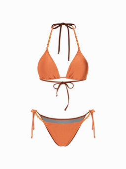 Cider - V-neck Beaded Halter Cheeky Bikini Set