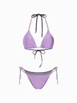 Cider - V-neck Beaded Halter Cheeky Bikini Set