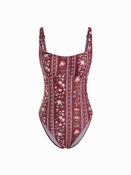 Cider - Shaping U-neckline Floral One Piece Swimsuit