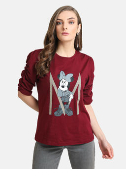 Kazo - Maroon Minnie Mouse Disney Print & Heat Studded T-Shirt