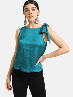 Kazo - Turquoise Tie-Up Boat Neck Top