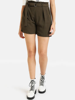 Kazo - Olive Paper Bag Waist Shorts