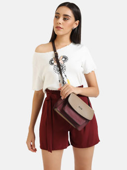 Kazo - Maroon Paper Bag Waist Shorts