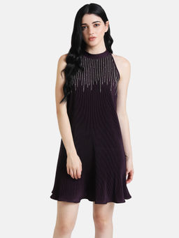 Kazo - Purple Embellished Casual Mini Dress