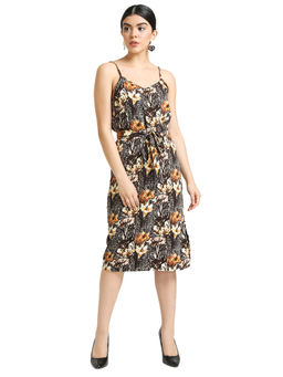 Kazo - Brown Combo Self Belted Strap Midi Dress