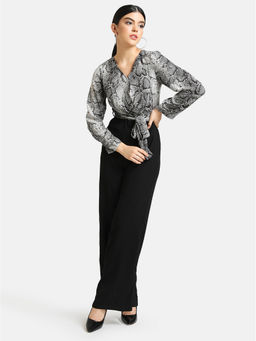 Kazo - Black Combo Snake Print Wrap Jumpsuit