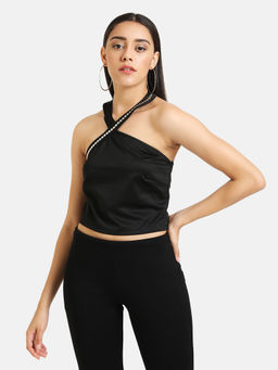 Kazo - Black Studded Halter Neck Top