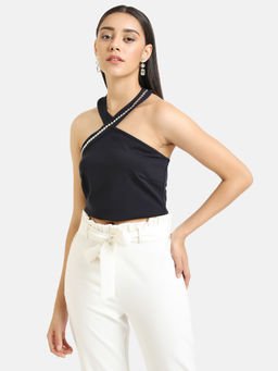 Kazo - Navy Blue Studded Halter Neck Top