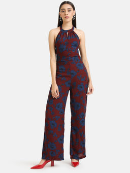 Kazo - Maroon Halter Neck Tie-Up Jumpsuit