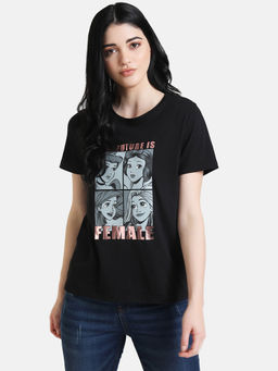 Kazo - Black Disney Princesses Foil Print Slogan Tee