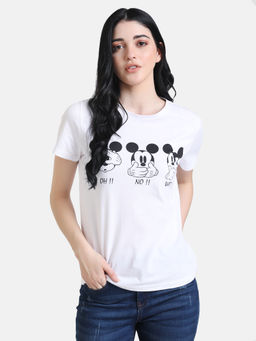 Kazo - White Mickey Mouse Disney Printed T-Shirt