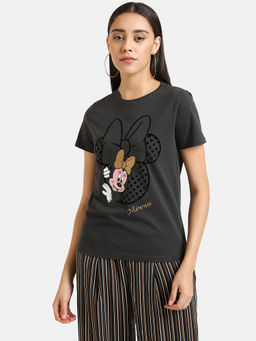 Kazo - Grey Minnie Mouse Disney Flock Print Tee