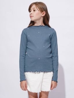 VERO MODA - Girl Embroidery Blue Top