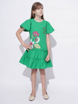 VERO MODA - Girl Embroidery Green Dress