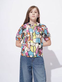 VERO MODA - Girl Abstract Print Multicolor Top