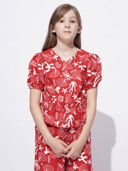 VERO MODA - Girl Printed Red Top