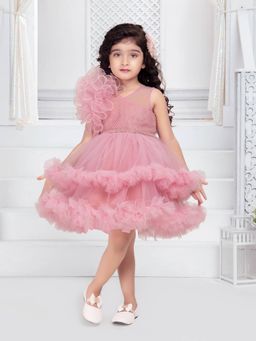 Mini Stitch - Sleeveless Double Layer Frilled Party Frock-Onion Pink