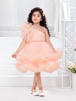 Mini Stitch - Sleeveless Double Layer Frilled Party Frock-Peach