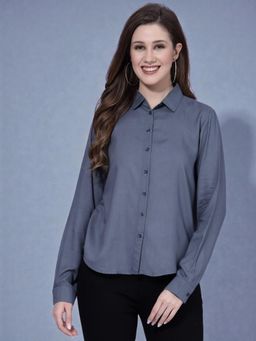 Twenty Dresses by Nykaa Fashion - Womens Full Sleeves Charcoal Solid Regular Fit Casual Shirt