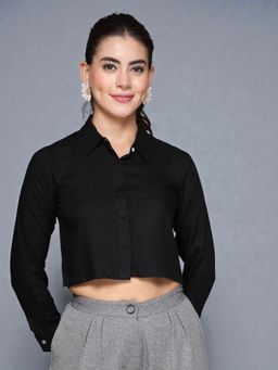Twenty Dresses by Nykaa Fashion - Womens Black Full Sleeves Solid Cropped Shirt
