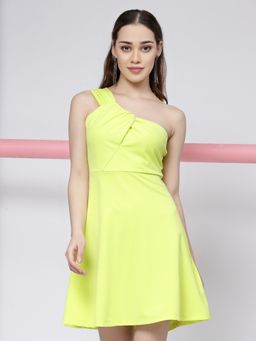 KASSUALLY - Neon One Shoulder A-Line Skater Dress