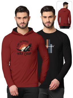 BULLMER - Printed Full Sleeve Sweatshirts For Men Red And Black (Pack of 2)