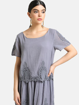 Kazo - Grey Embroidered Top