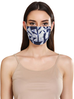 Kazo - Blue Abstract Print With Pleats Layered Mask