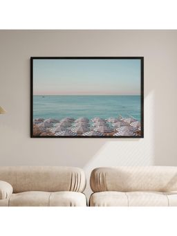 ARTCREST - Riviera Beach Umbrellas Large Painting Black Box Framed Canvas Wall Art
