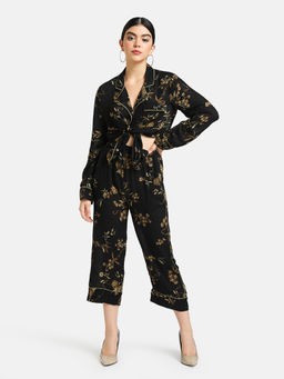 Kazo - Black Floral Casual Shirt and Pajama (Set of 2)