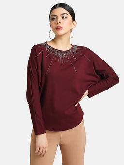 Kazo - Maroon Embellished Sweater