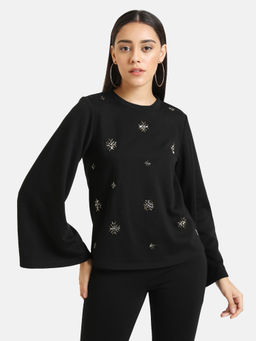 Kazo - Black Embellished Casual Top