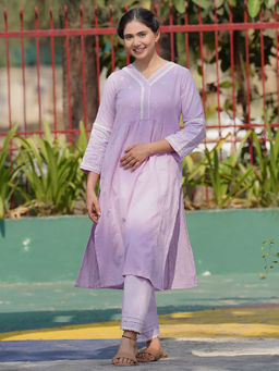 Zuri - Purple Embroidered Cotton Kurta Paired With Matching Pant