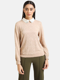 Kazo - Beige Patterned Casual Sweater