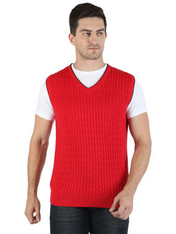 Monte Carlo - Men Red Cotton Printed Sweater