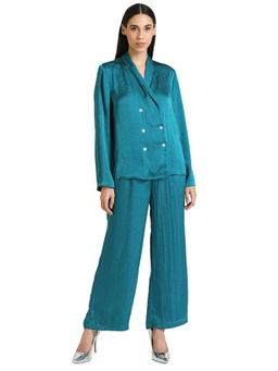 Kazo - Turquoise Satin Lounge Shirt with Pant (Set of 2)