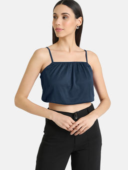 Kazo - Navy Blue Solid Crop Top