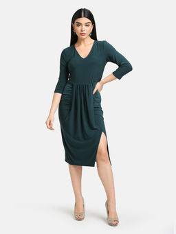 Kazo - Evergreen Drape Detailed Dress