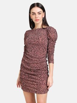 Kazo - Twilight Mauve Ruched Animal Flock Print Mini Dress