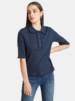 Kazo - Dress Blue Ruffle Detail Polo Tee