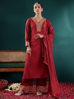 Varanga - Maroon Gota Kurta with Palazzo and Dupatta (Set of 3)
