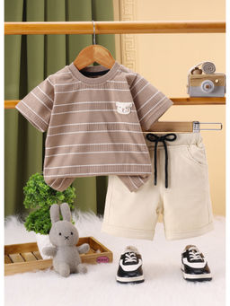 Toonyport - Brown Cotton Stripes T-shirt With Shorts