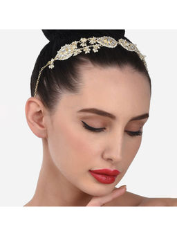 Zaveri Pearls - Gold Tone Tilak Shape Kundan and Pearls Bridal Head Chain