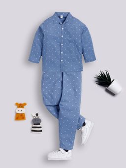 Clt.s - Blue Full Sleeves Polka Dots Night Suit (Set of 2)
